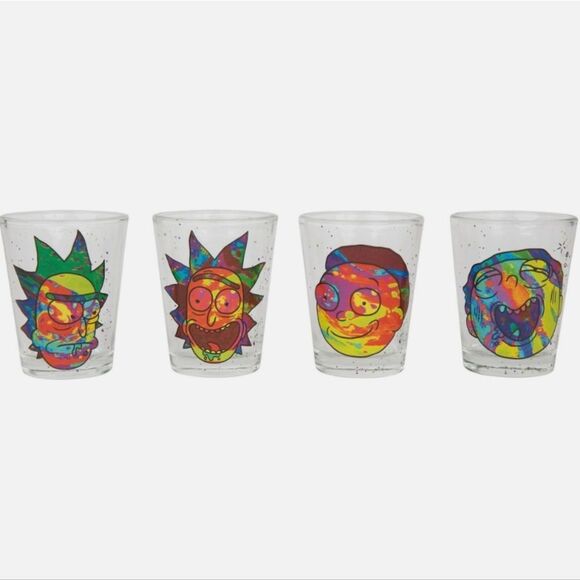 Silver Buffalo Rick & Morty Colorful Faces 2-Ounce Mini Shot Glasses- Set of 4 - Picture 5 of 6